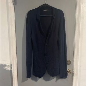 QUINTESSENCE 100%‎ Cotton Button Front Blazer Sweater Navy M